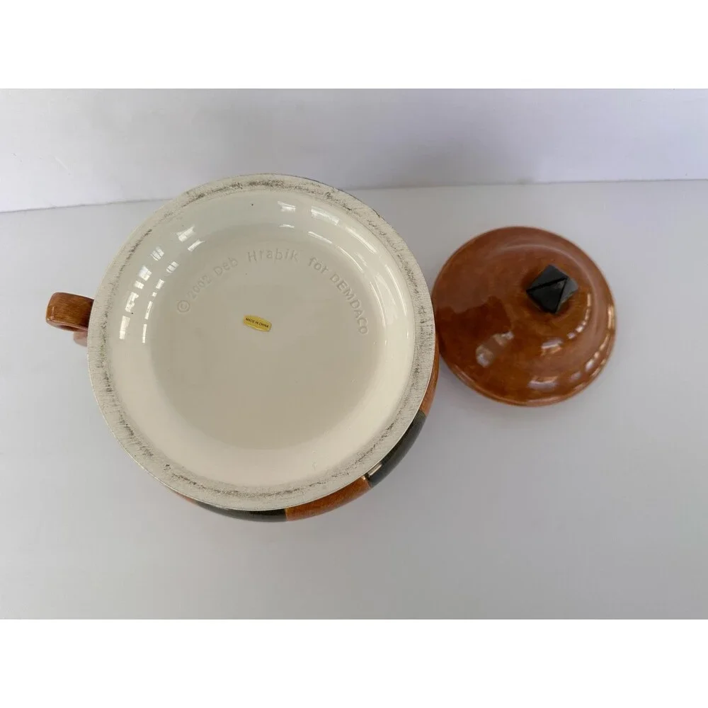 2002 Demdaco Teapot by Artist Deb Hrabik-Camel/Green Stripes 9 x 9 3/4 x 7 1/4